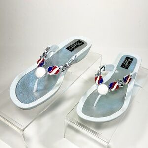 Grandco Sandals White and Silver With Red White Blue Gems Womens size 10